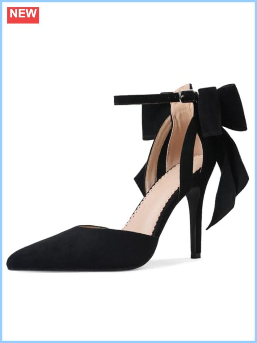 Women's Pointed Toe Stiletto High Heel Dress Pumps with Bow, Microfiber, Buckle